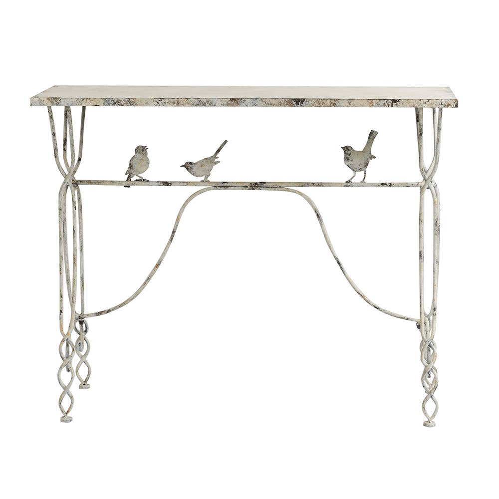 43x16.5x34" French Country Iron Console Table - White