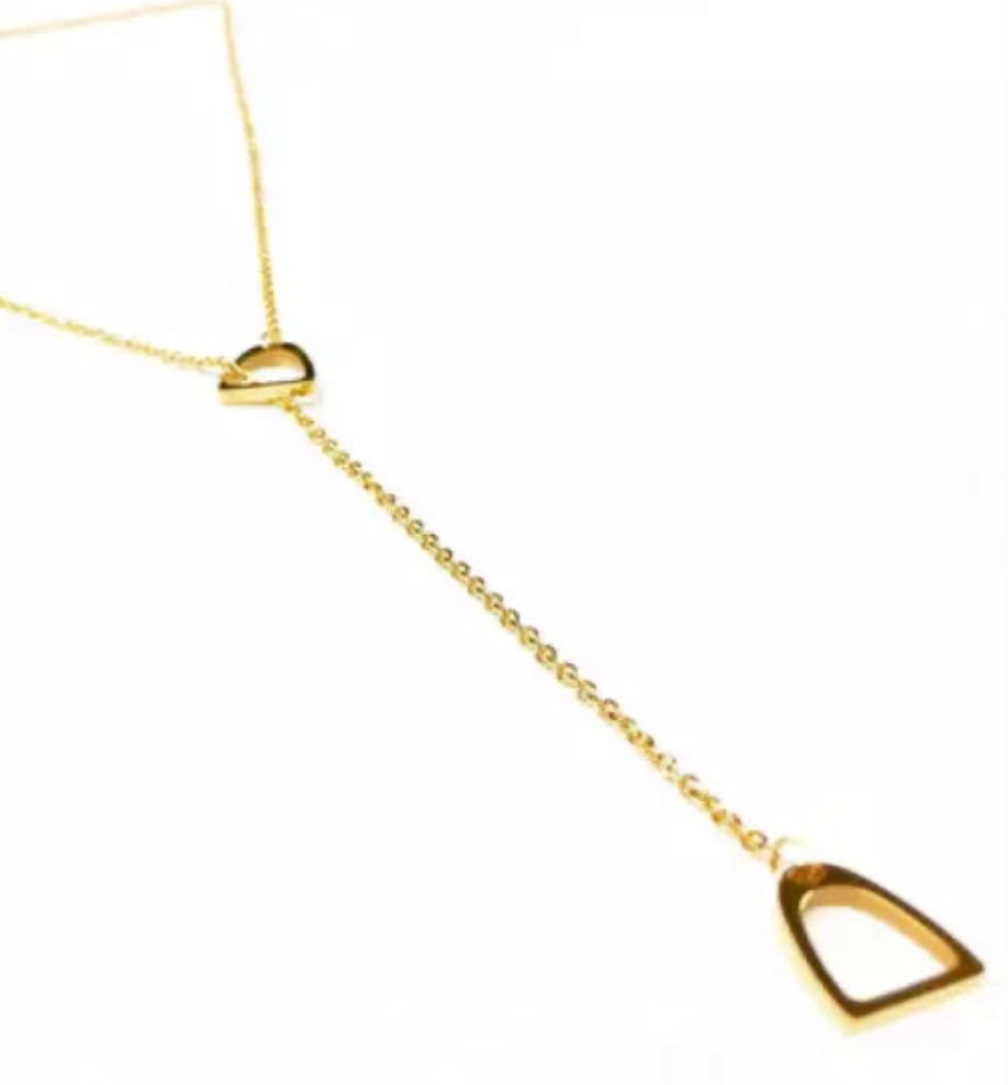 Colt & Filly Stirrup Lariat Steel Necklace- Waterproof: Yellow Gold