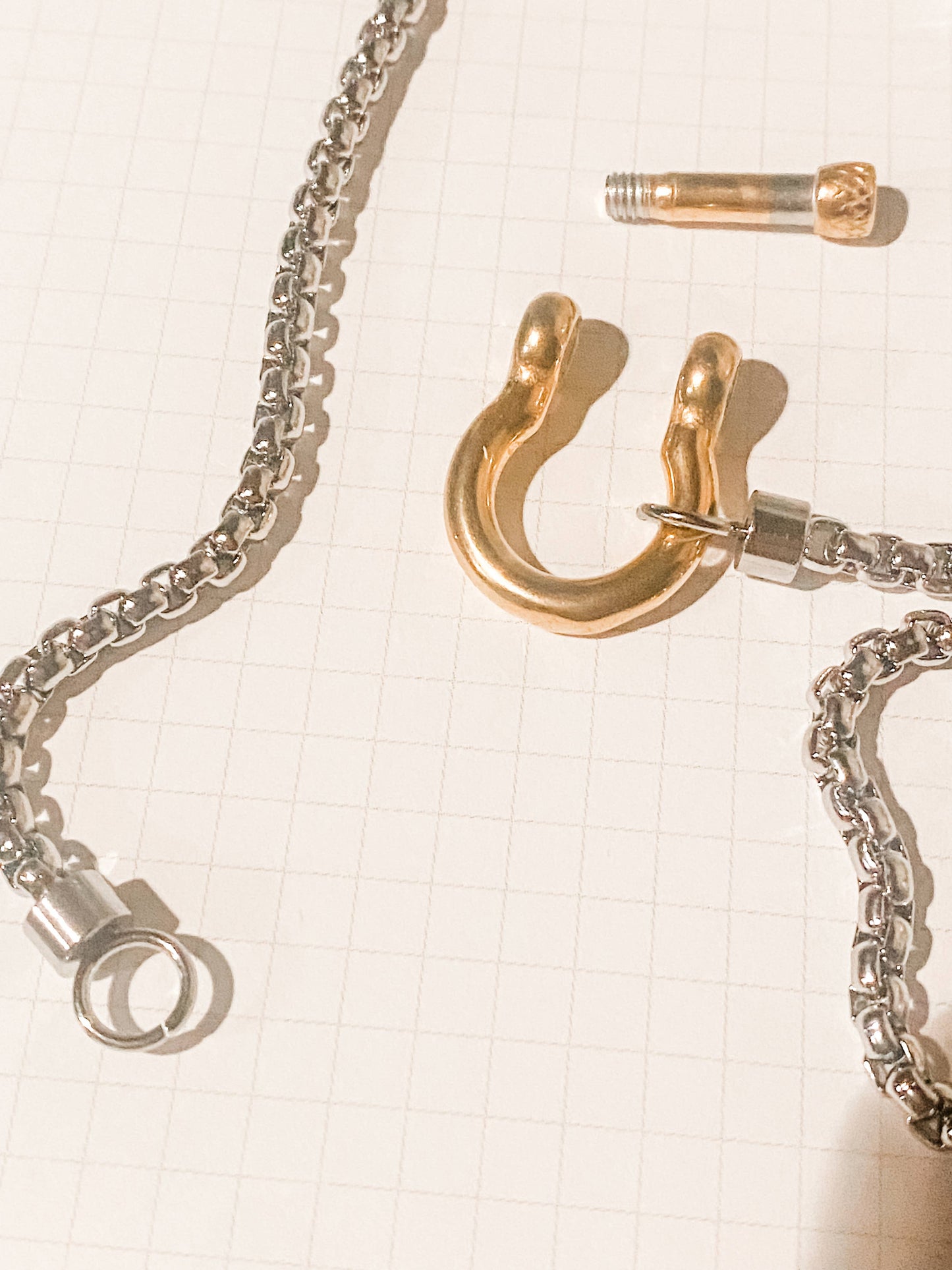 Carabiner horse Bit- Charm-Wheat Chain Stainless Necklace: Silver