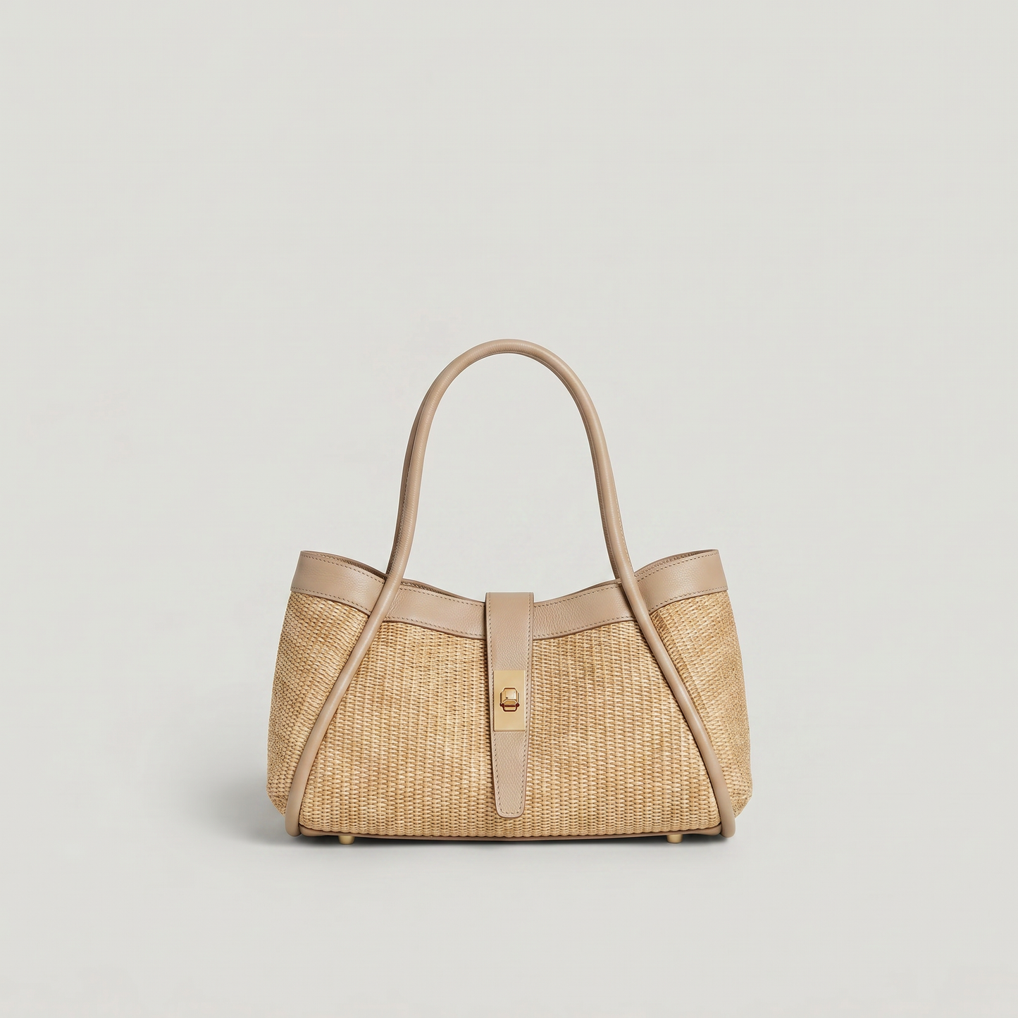 Medium raffia bag with Togo leather details 35x20x15 cm: Cognac