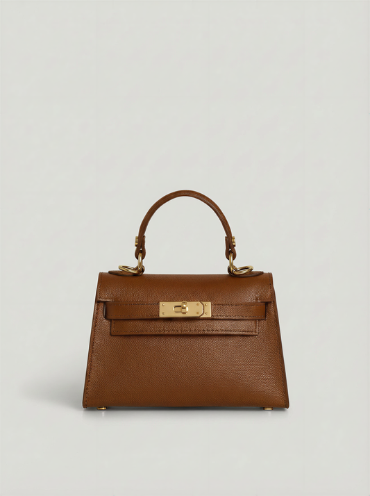 Genuine Saffiano leather handbag with strap, made in italy: Brown