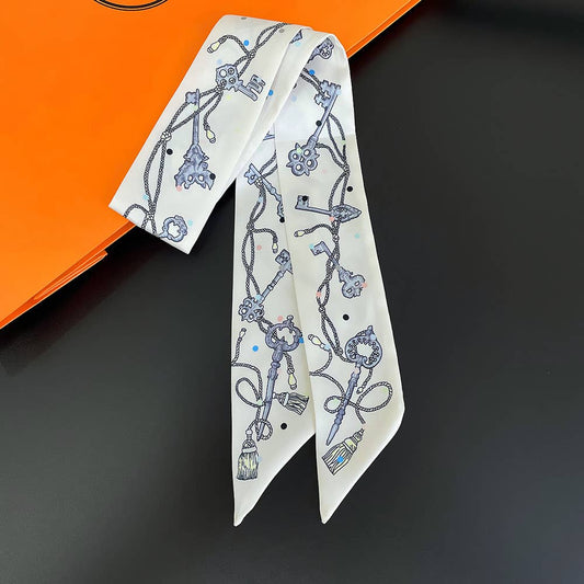 Key Ribbon Scarf and Round Box : White