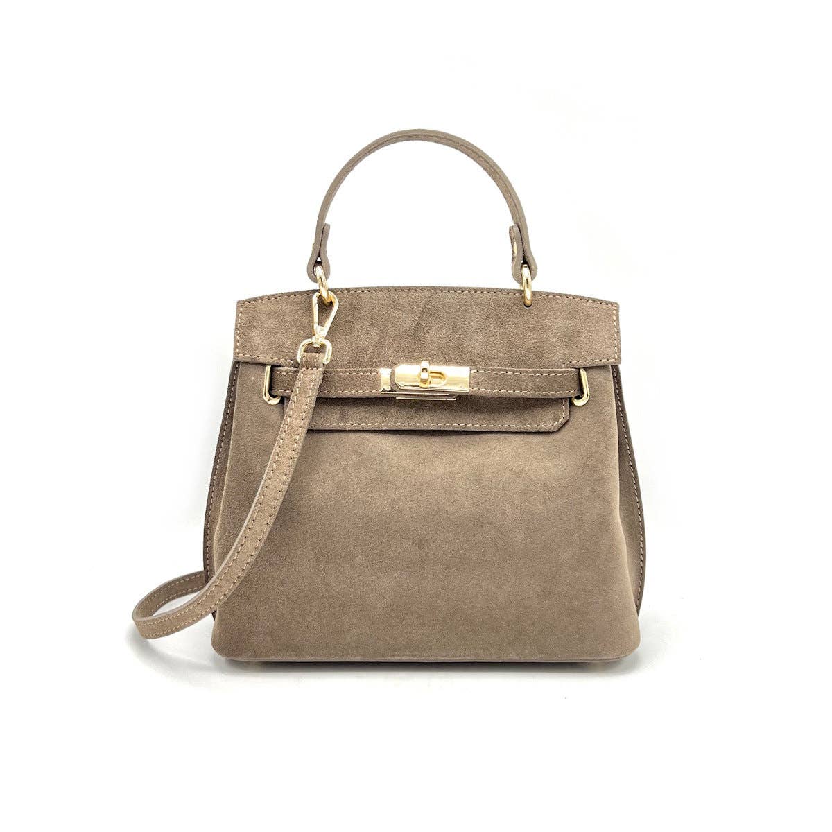 Suede leather handbag with crossbody strap, Made in Italy, art. 112655: Camel