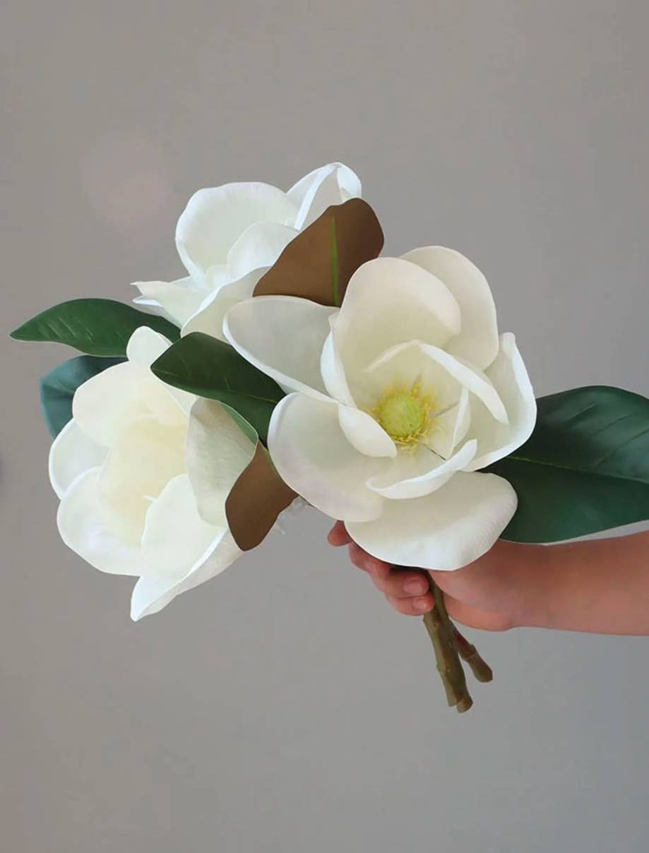 Realistic 6-8"Large bloom Magnolia Flower with Leaves: 15.75"Long