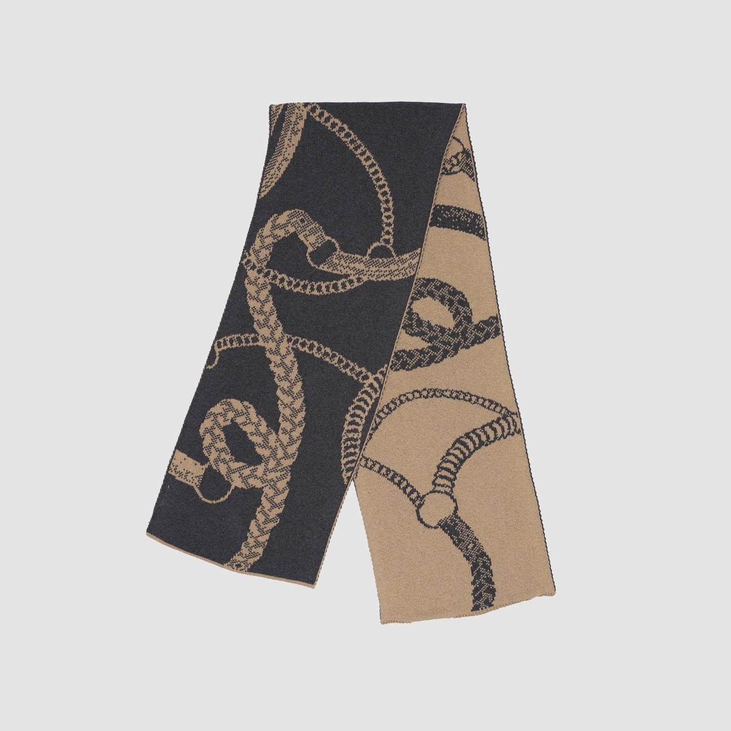 Cotton Sustainable Knit Scarf - Equestrian Straps: Brown
