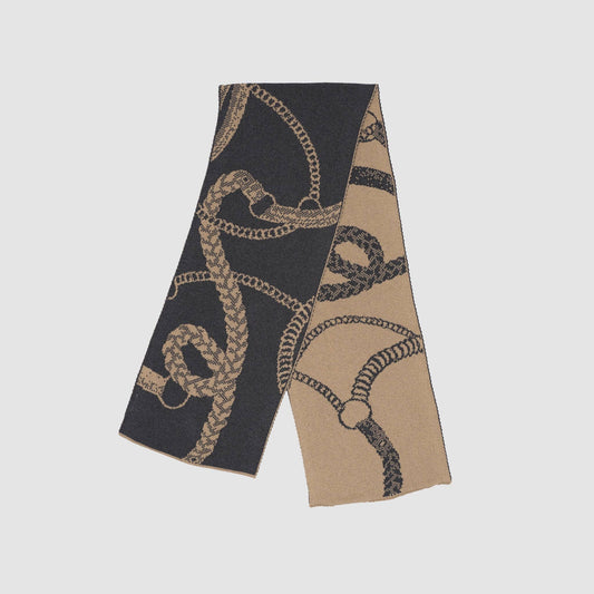 Cotton Sustainable Knit Scarf - Equestrian Straps: Brown