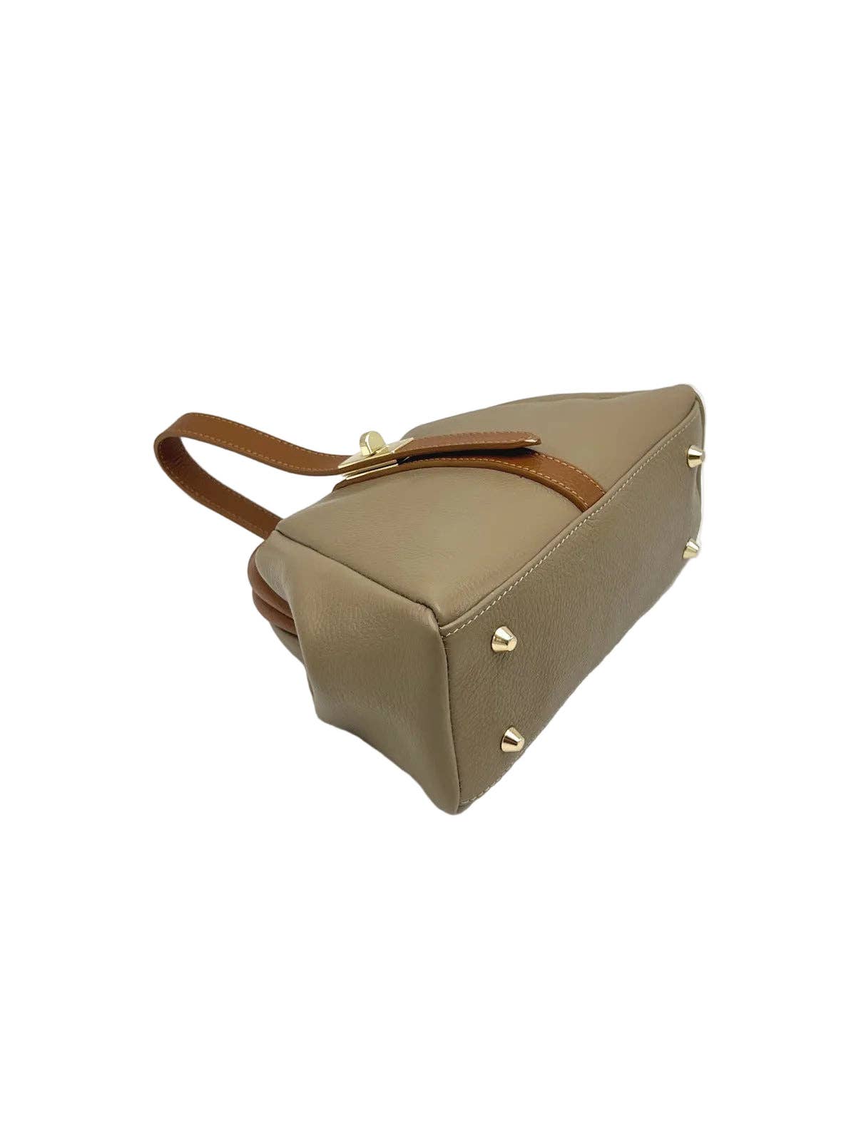 Mini Leather Top-Handle Bag with Detachable Strap, Made in Italy, art. 112746: Beige1