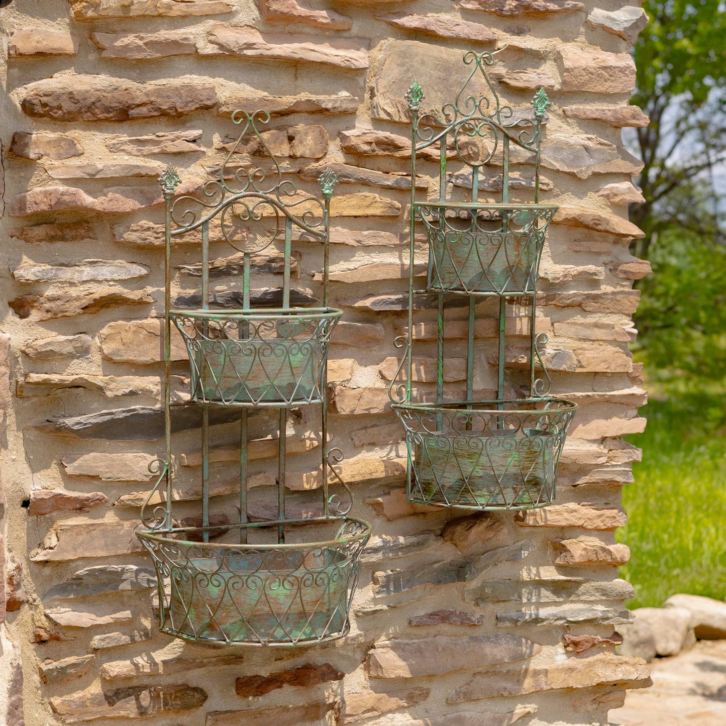 Dual Wall Hanging Planters with Removable Baskets: Antique White