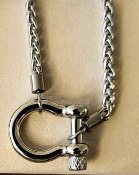 Carabiner horse Bit- Charm-Wheat Chain Stainless Necklace: Silver