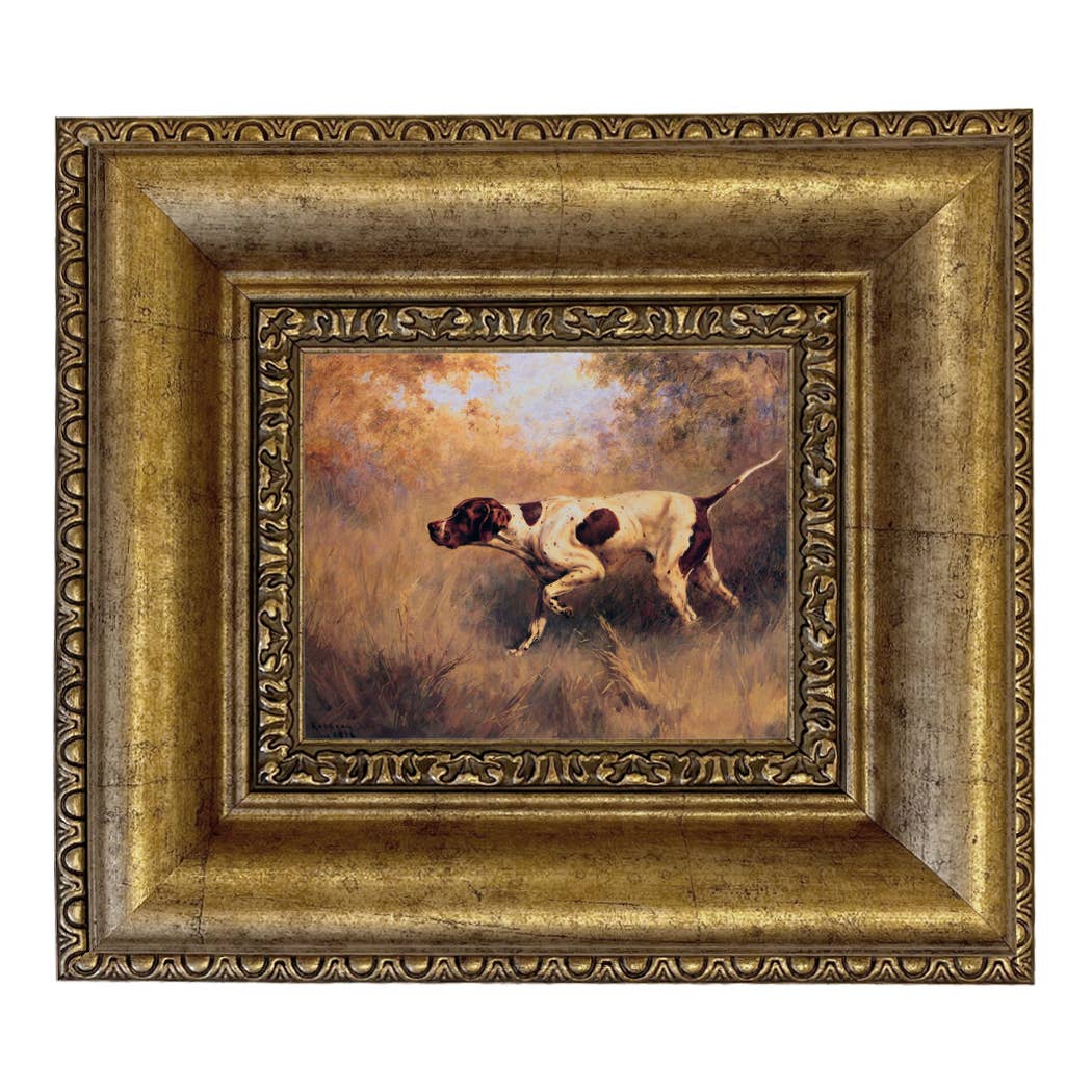 On Point English Pointer Framed Painting Print | Wall Art: Wide Distressed Black/Copper-Bead / 5" x 6"