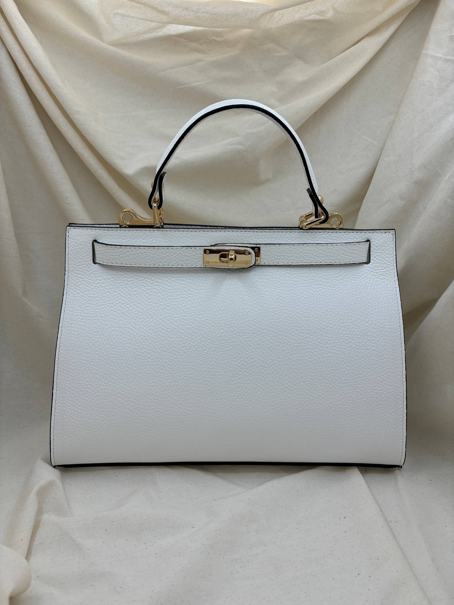 Large genuine leather handbag with shoulder strap: Verde