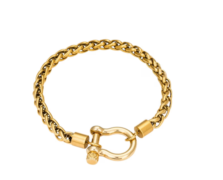 Horse Bit Carabiner Bracelet- Steel - Charm Bracelet 14K PVD: Yellow Gold