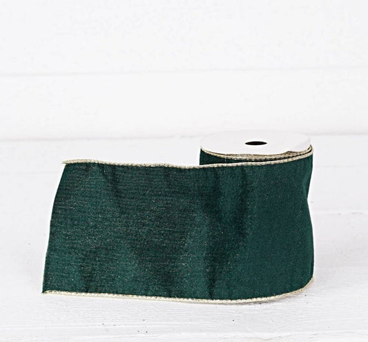 R32987-Wired Ribbon-Green hard velvet w. Gold Back (4inW)