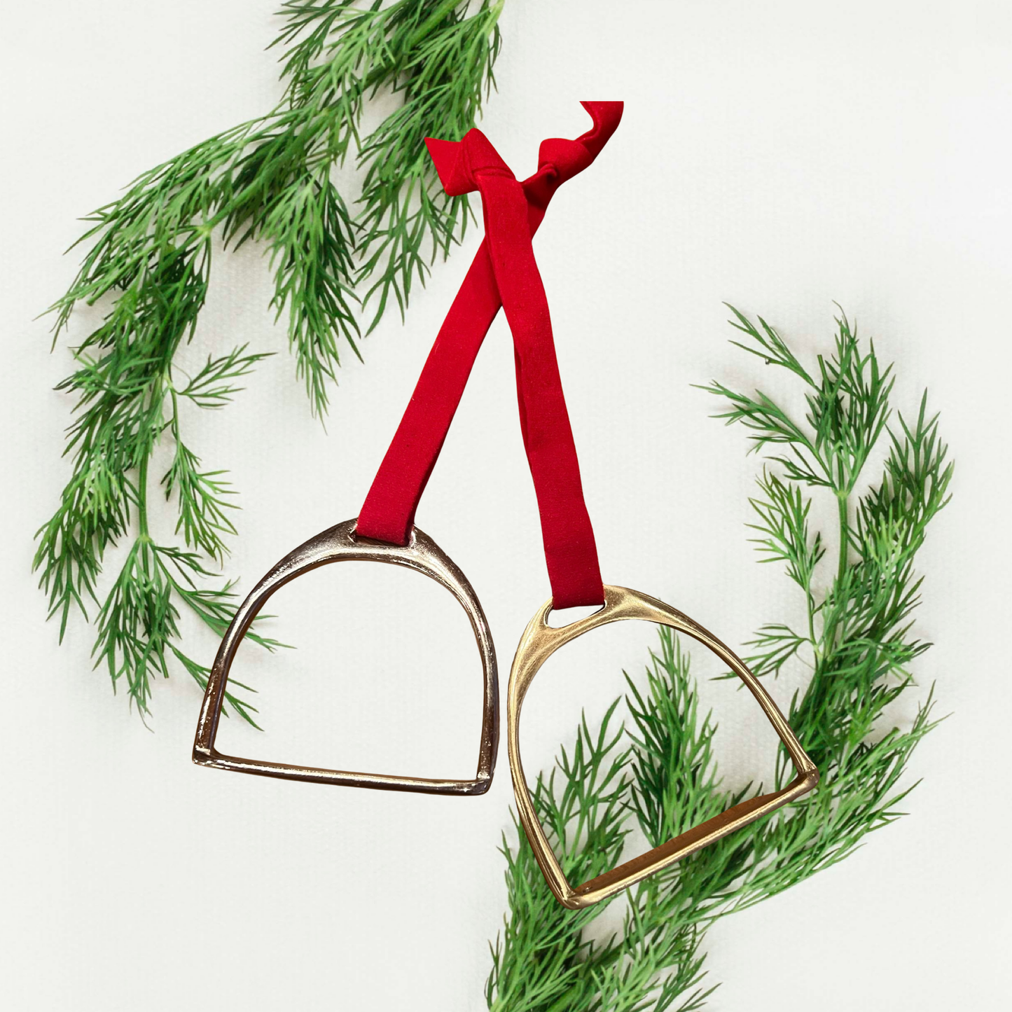 Equestrian Stirrup Iron Christmas Ornament : Gold/Red Ribbon SMALL