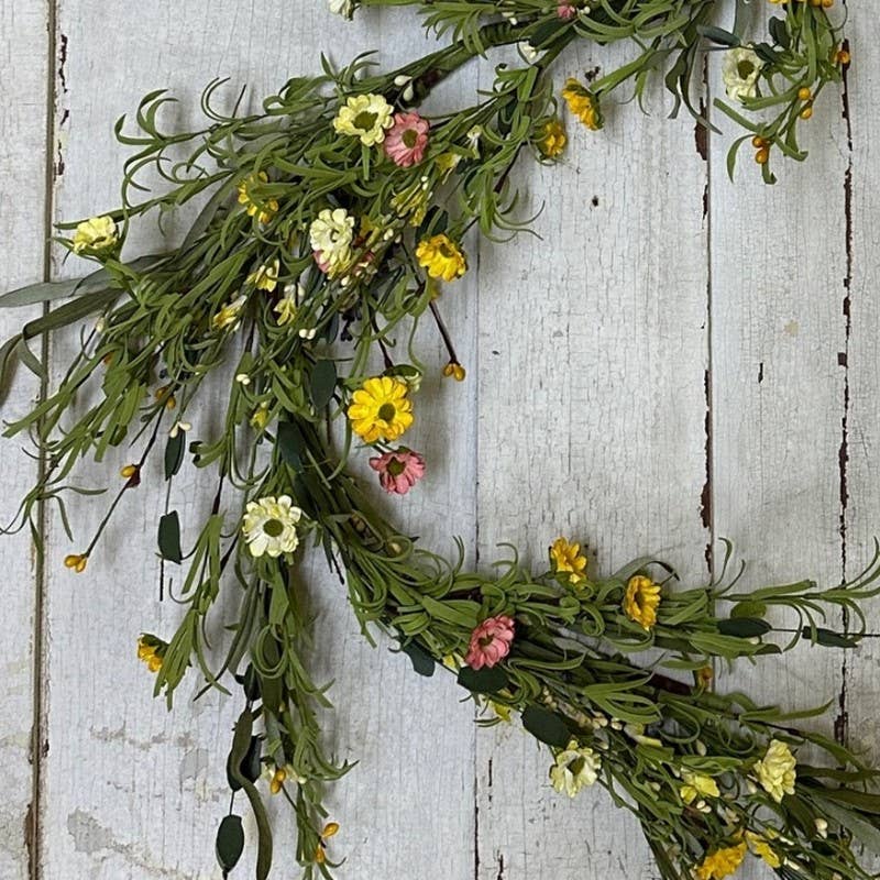 Mixed Spring Flower Garland, Foam,  64 inch, GR, CR, PI, YE