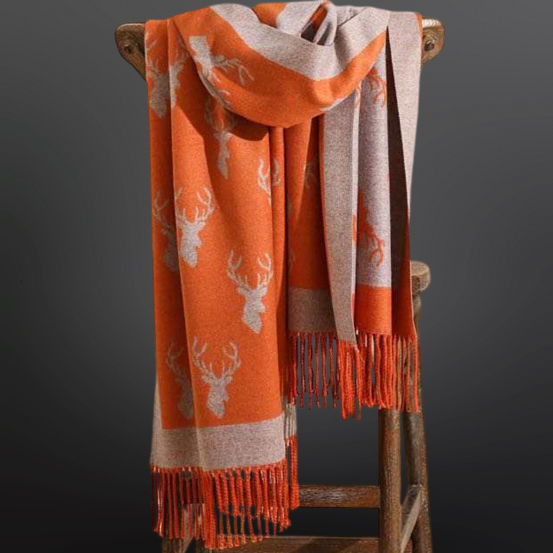 Deer Hunting Stag Head Winter Scarf LA CHASSE - Fringe: Red