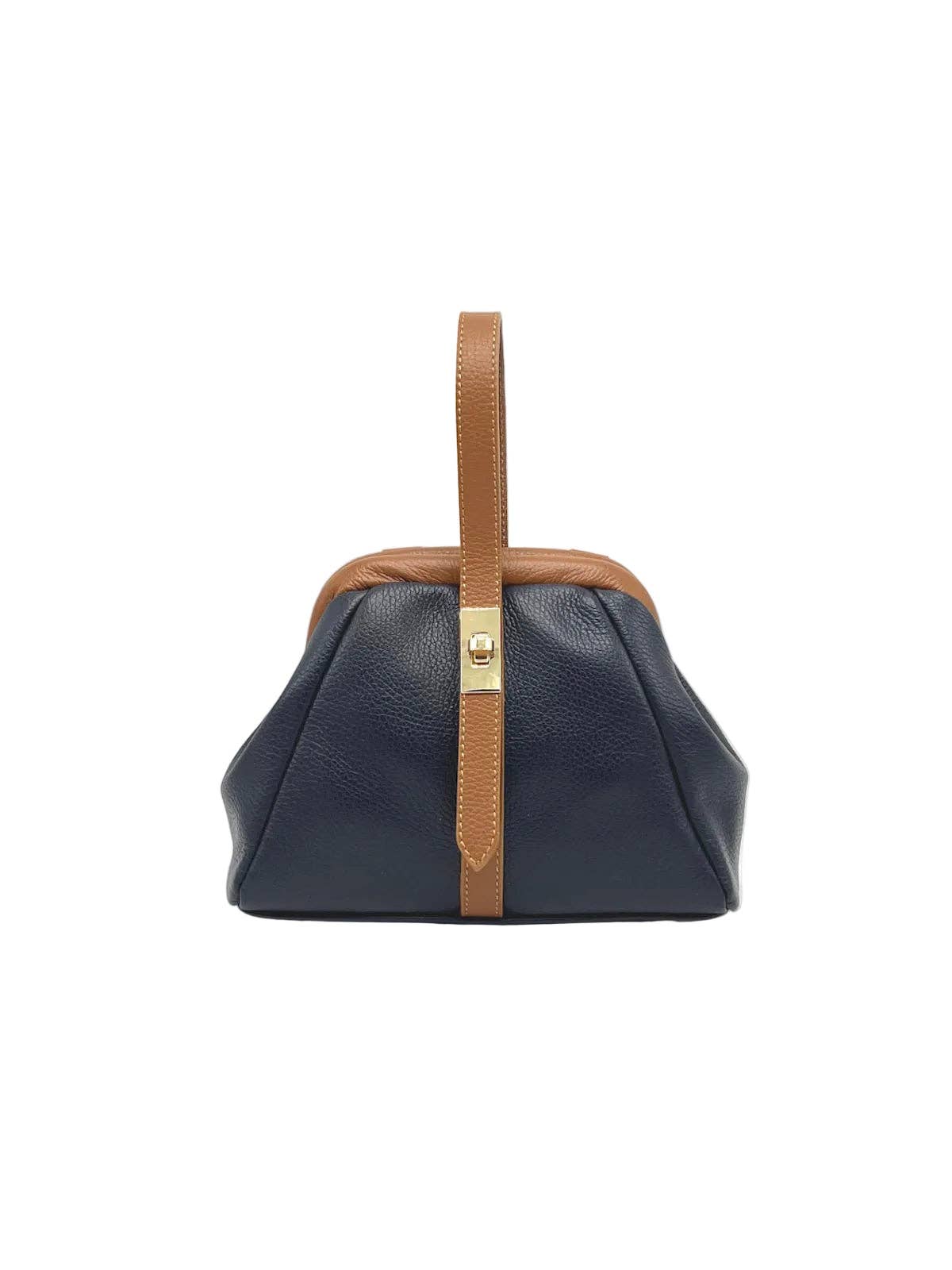 Mini Leather Top-Handle Bag with Detachable Strap, Made in Italy, art. 112746: Beige1