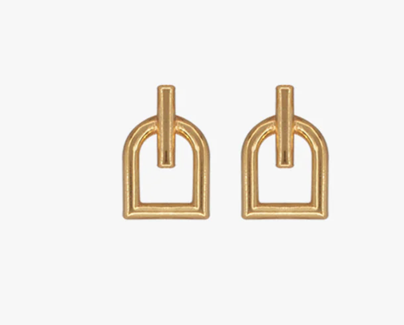 Royal Stirrup Stud Earring- 14K Gold or Silver- Waterproof: Yellow Gold