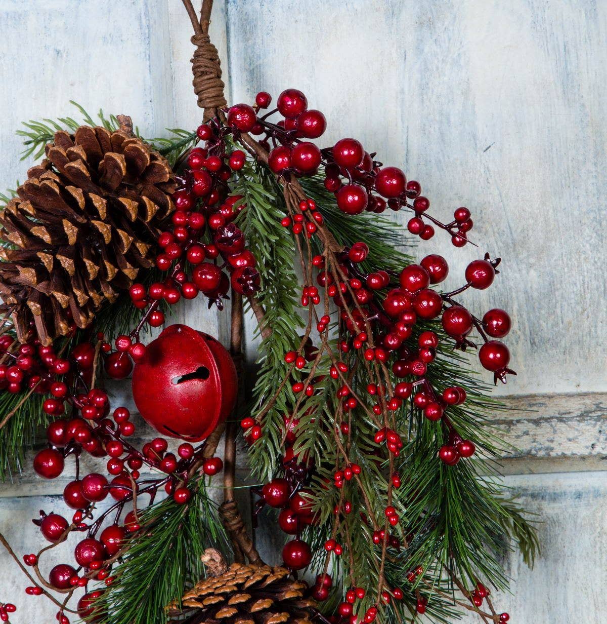 Large Pine Cone And Bell Drop With Berries, 28 In.