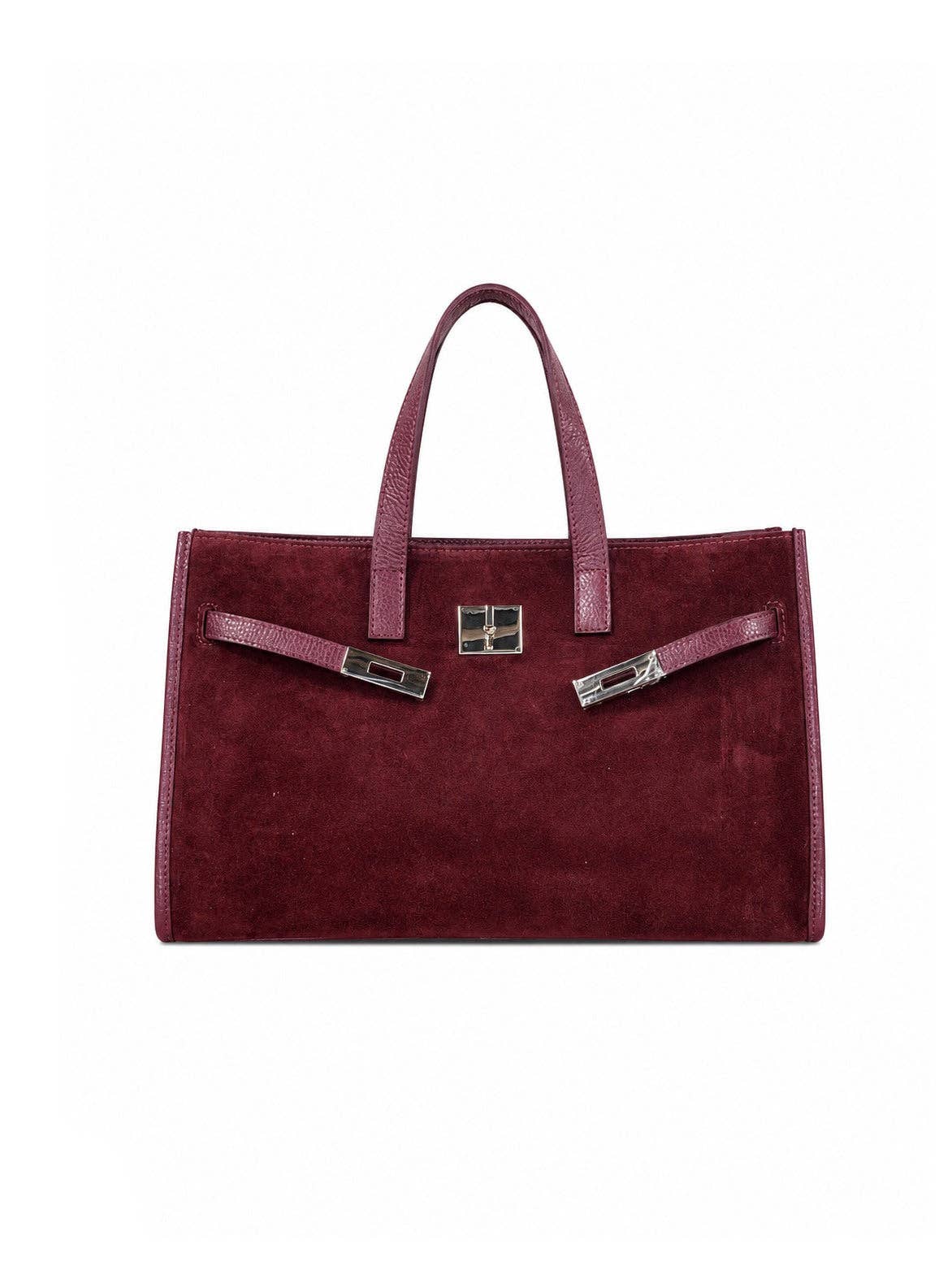 Suede and Genuine Leather Handbag with Crossbody Strap,  Made in Italy, art. 112782: Brown