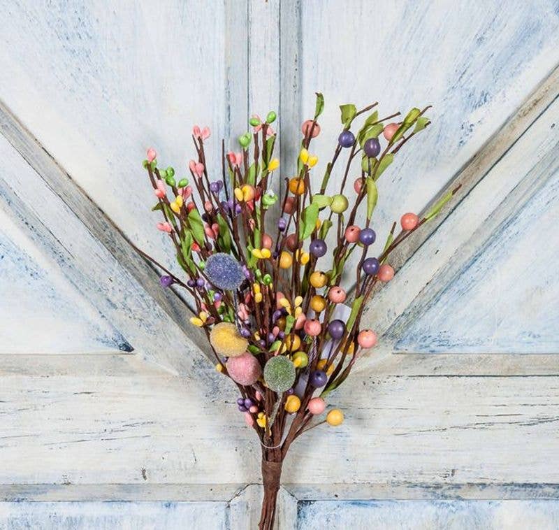 Mixed Berry Pick W/Leaves & Beaded Foam Eggs, Hw, 13In