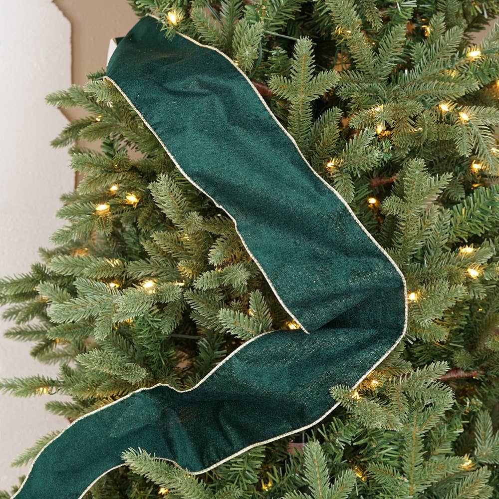 R32987-Wired Ribbon-Green hard velvet w. Gold Back (4inW)
