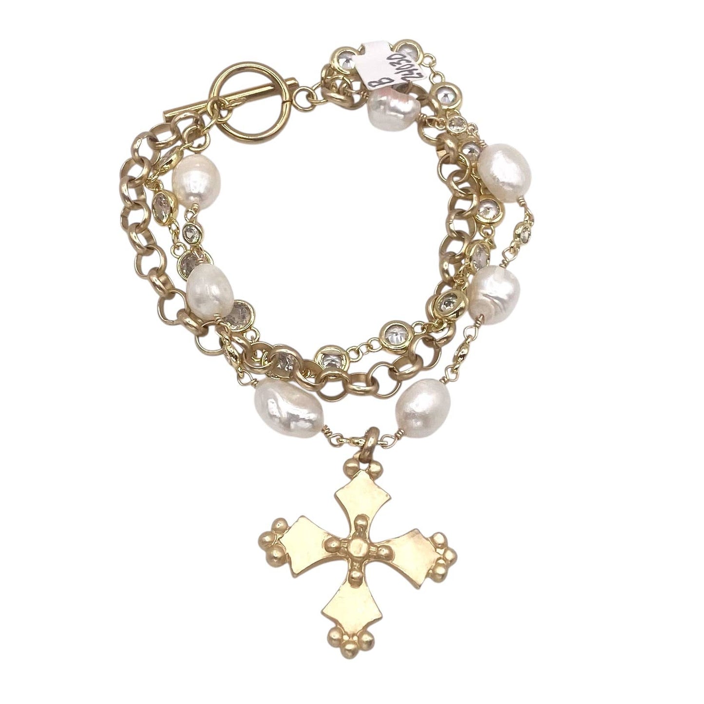 French vintage cross pearl matte gold jewelry: Matte gold