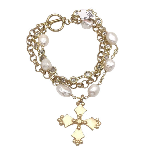 French vintage cross pearl matte gold jewelry: Matte gold