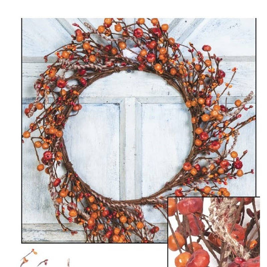 Mini Pumpkin Wreath W/Rice Berries and Twine, 10 inches Rim