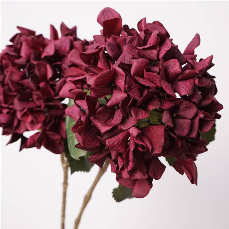 24"Lux Designer-Grade Ultra-Realistic Hydrangea–(7"Bloom): Sangria Wine