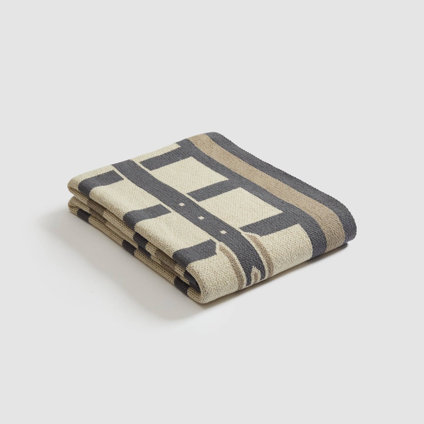 Cotton Sustainable Knit Throw Blanket - Equestrian Lattice: Beige