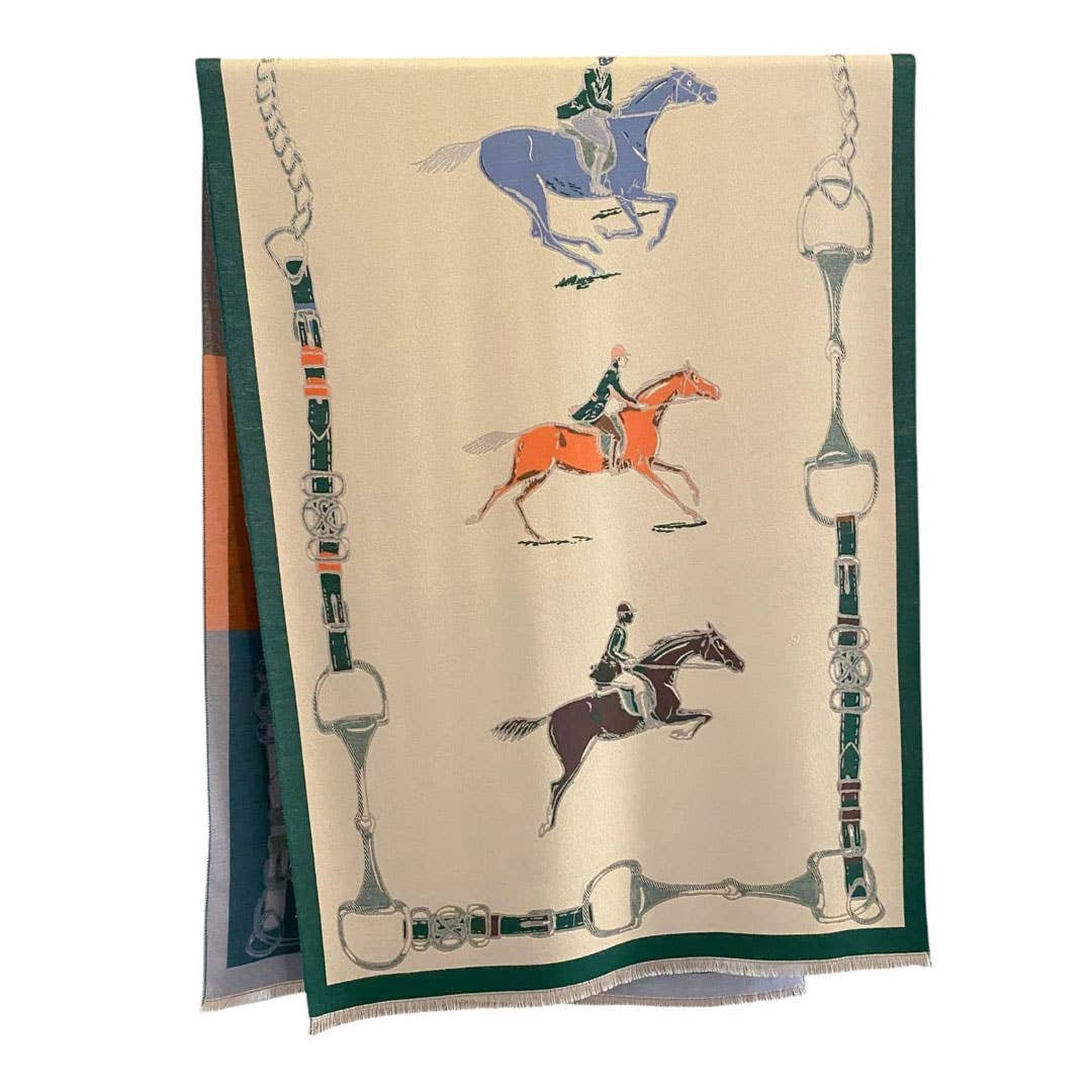 AWST Int'l Hunter Horses Acrylic Cashmere Scarf: Orange