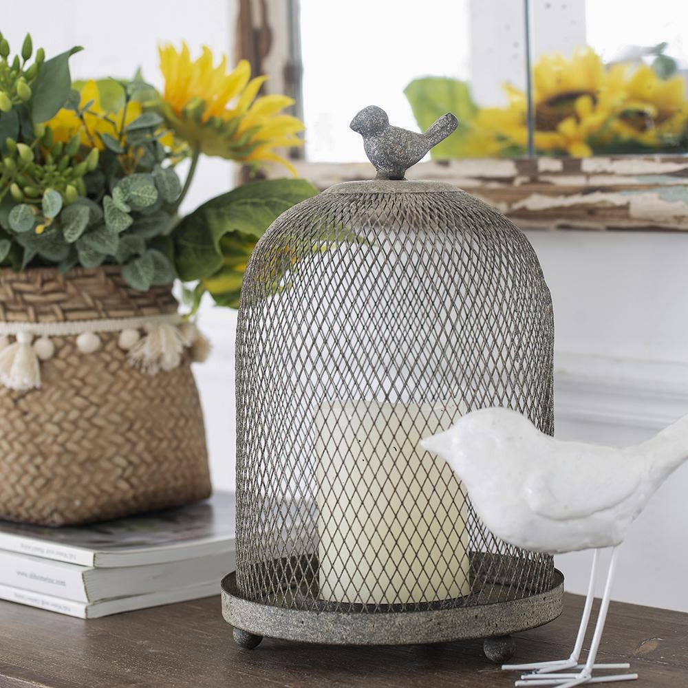 S/2 Sparrow Antique Mesh Candle Holders - Gray