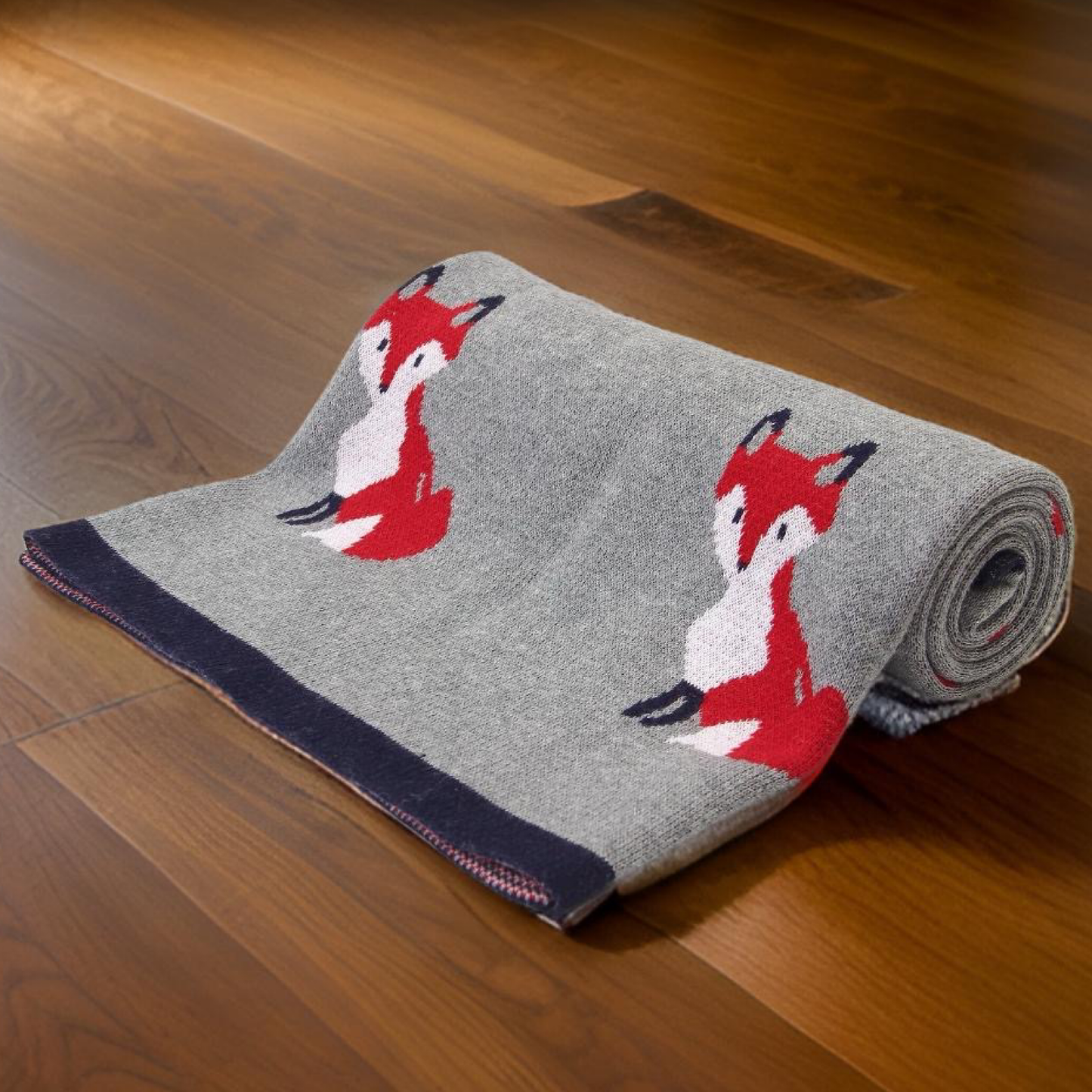 Equestrian Fox Cotton Baby Blanket: Gray