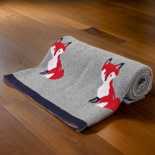 Equestrian Fox Cotton Baby Blanket: Gray