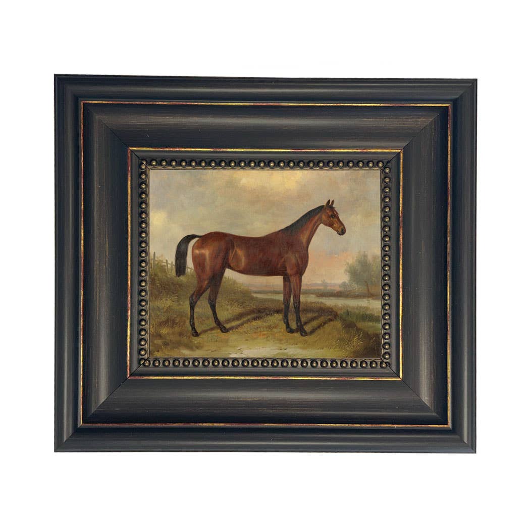 Hunter in a Landscape Vintage Painting Print on Canvas: Gold Florentine Leaf / 8" x 10"