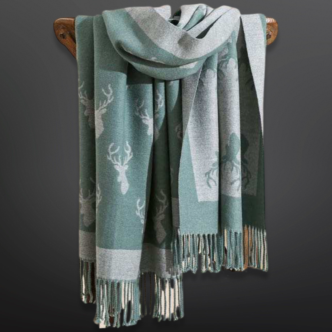Deer Hunting Stag Head Winter Scarf LA CHASSE - Fringe: Red