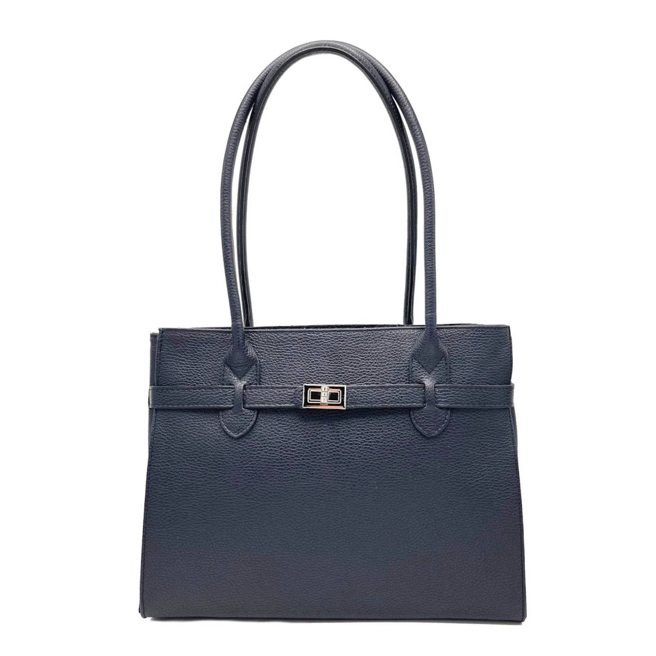 Genuine leather shoulder bag, Made in Italy, art. 112429: Dark Blue