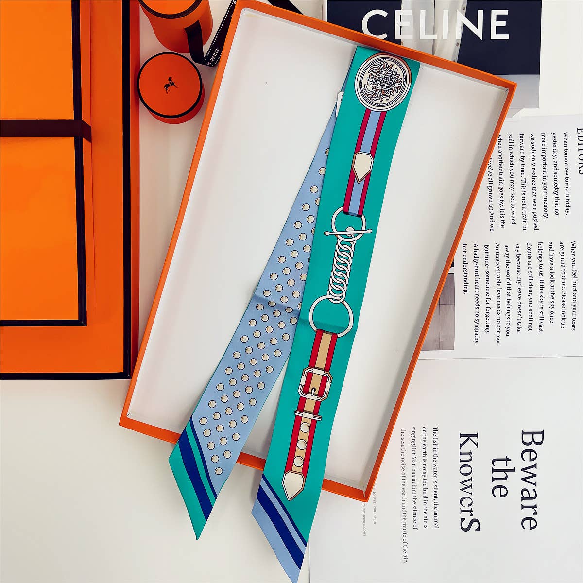 Chain Twilly Scarf and Box: Orange