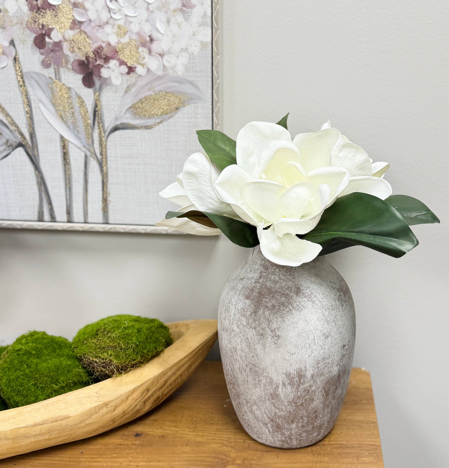Realistic 6-8"Large bloom Magnolia Flower with Leaves: 15.75"Long