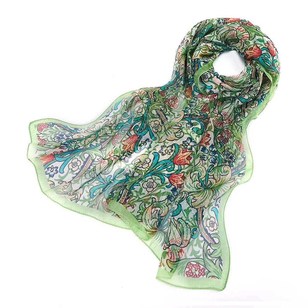 100% PURE SILK SCARF WILLIAM MORRIS GOLDEN LILY