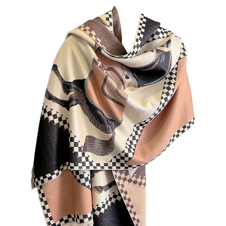 AWST Int'l Horses in Blankets Acrylic Cashmere Scarf: Blue