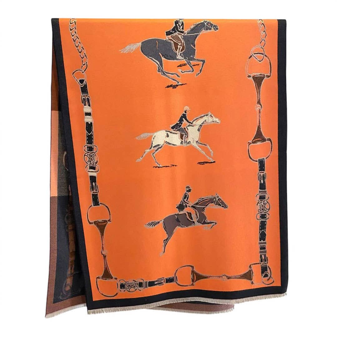 AWST Int'l Hunter Horses Acrylic Cashmere Scarf: Orange