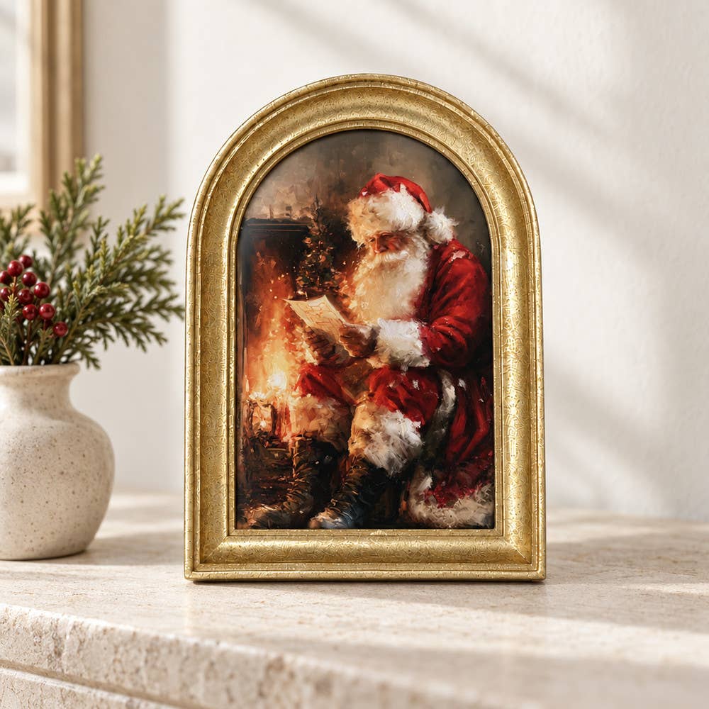 Gold Arch Framed Vintage Style Christmas Santa Art Print