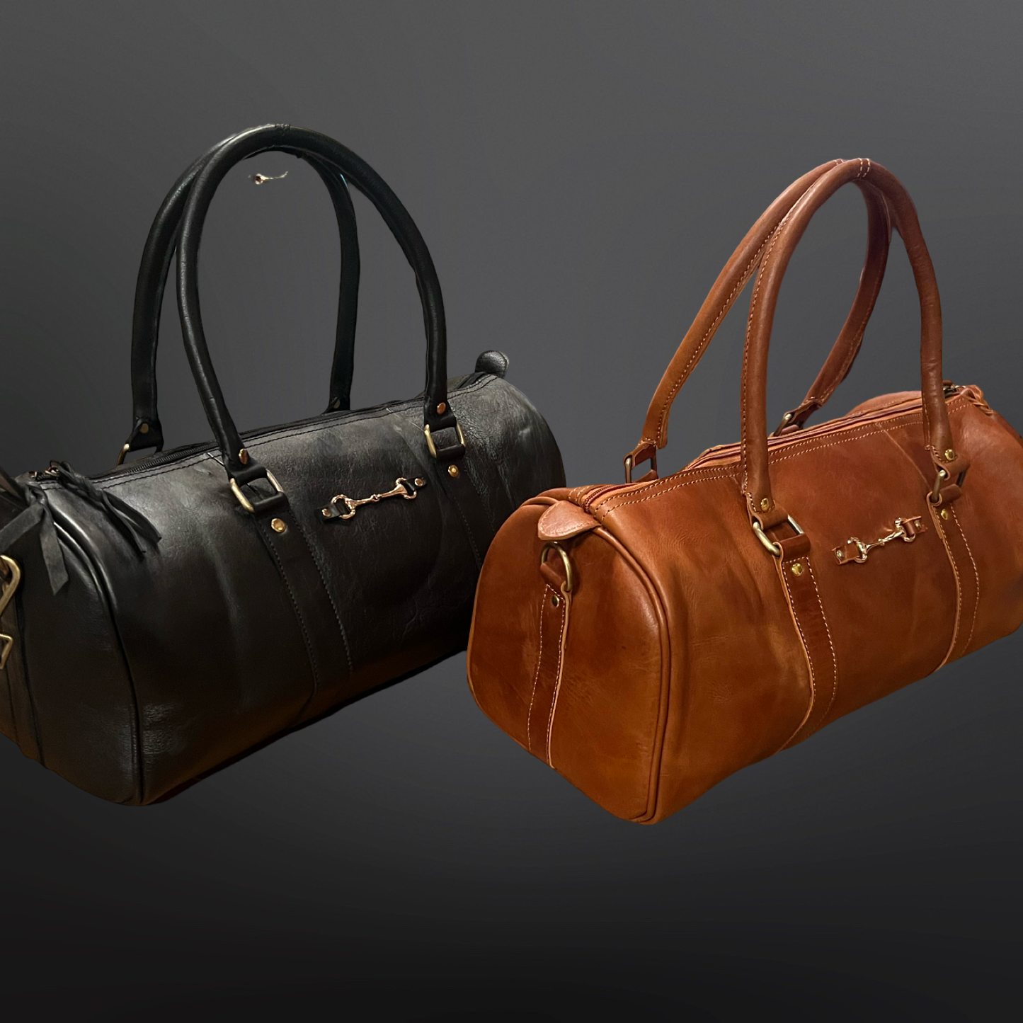 Equestrian Leather Duffle Bag Style Handbag Snaffle Bit : Black