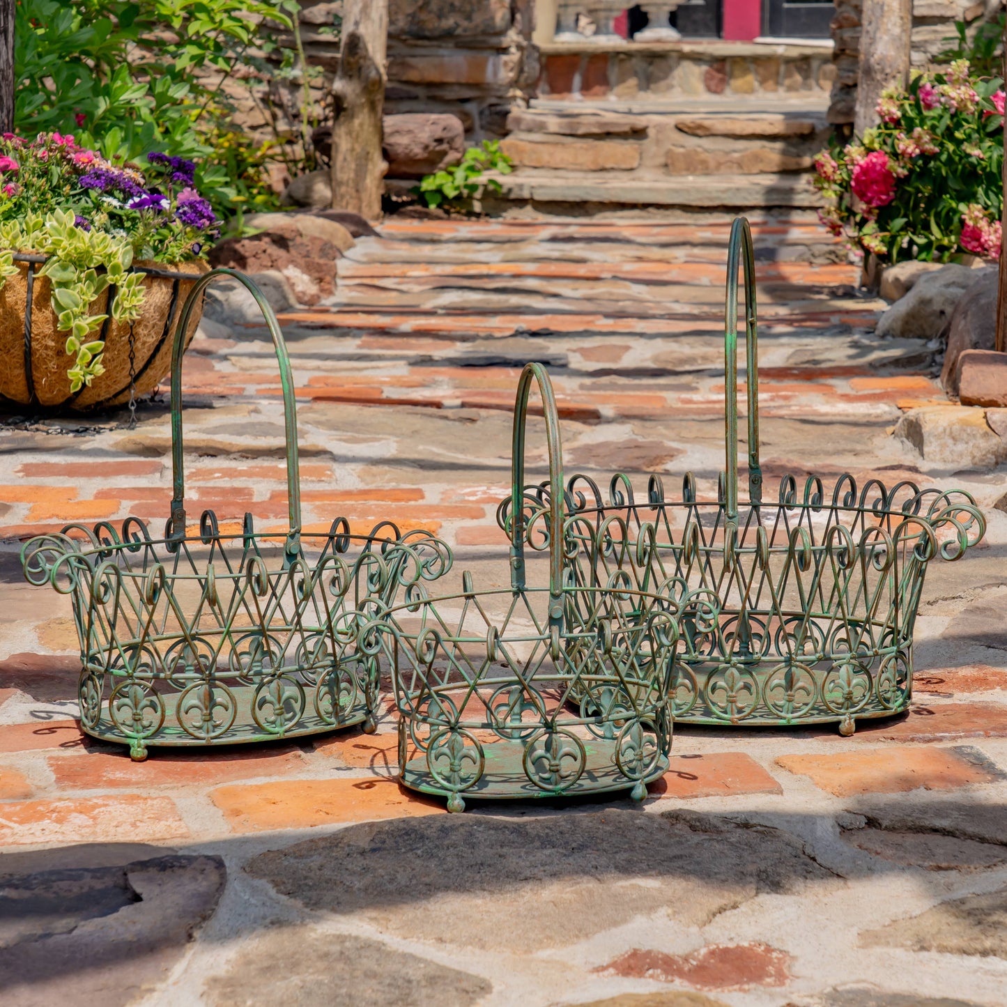 Decorative Garden Baskets Metal Wire- 3PC/Set - Options: Verdi Green