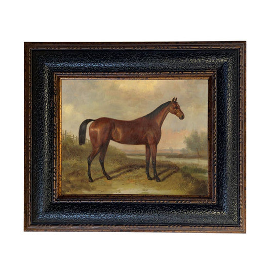 Hunter in a Landscape Painting Print on Canvas Wall Art: Leather-look Black/Antiqued Gold / 8" x 10"