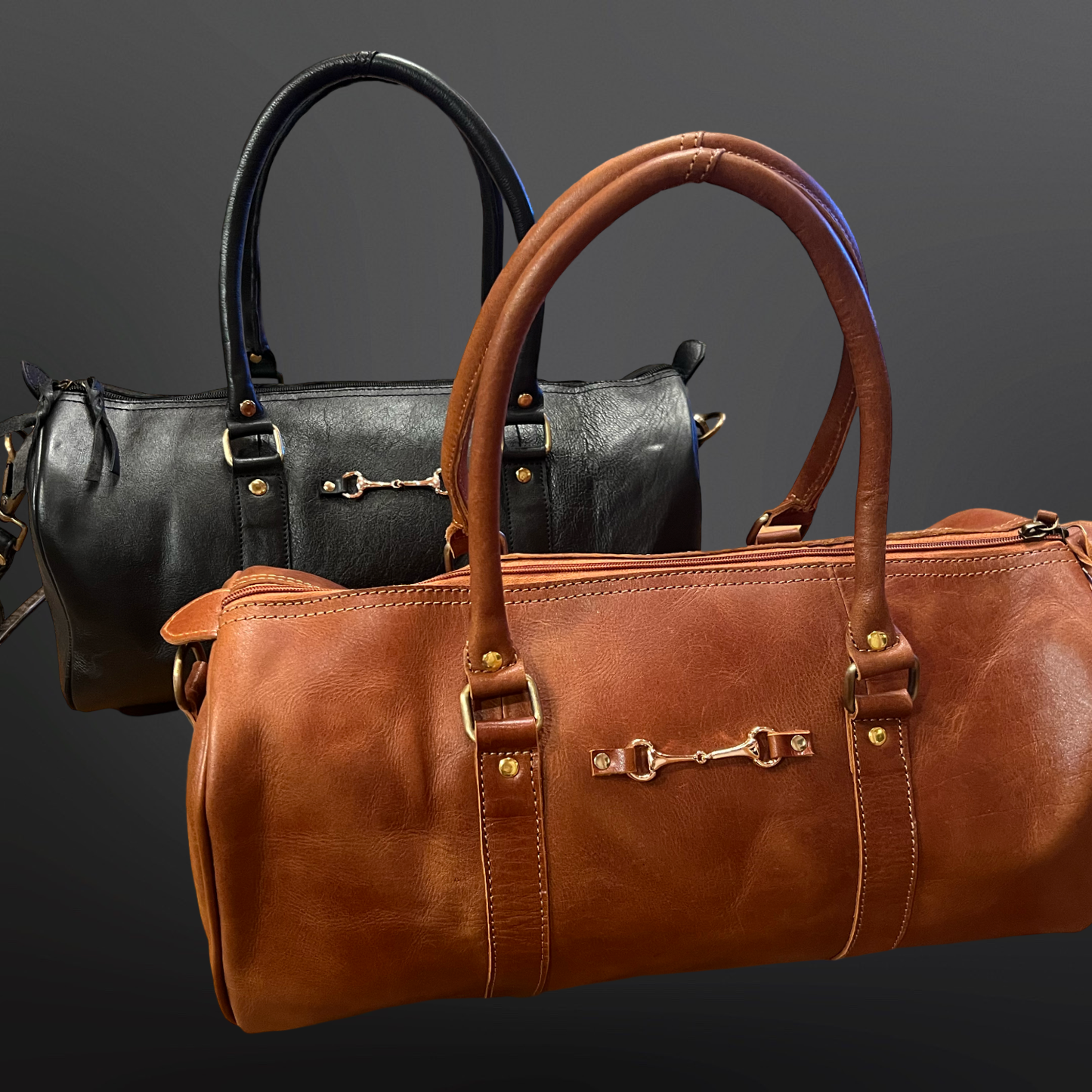 Equestrian Leather Duffle Bag Style Handbag Snaffle Bit : Black