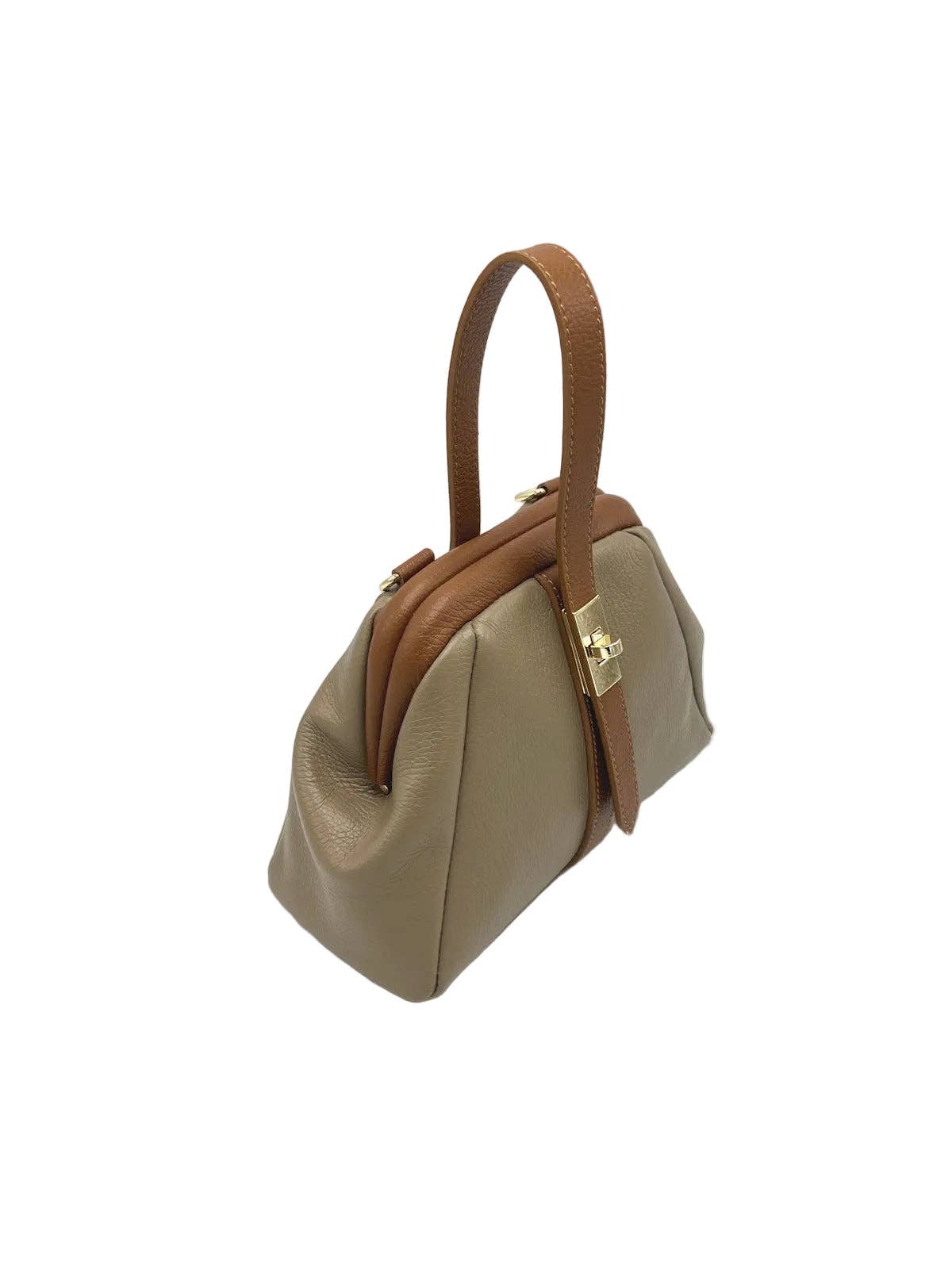 Mini Leather Top-Handle Bag with Detachable Strap, Made in Italy, art. 112746: Beige1