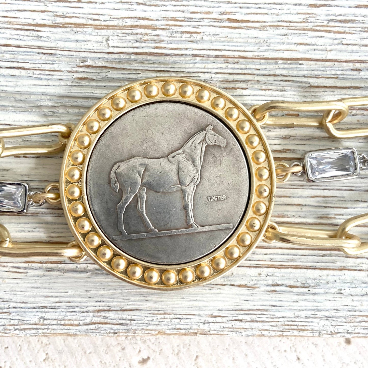 Horse jewelry coin bracelet country western derby equestrian: All gold